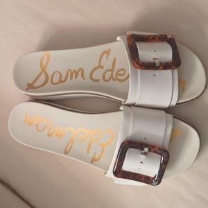 Sam Edelman Ariane Leather Tortoise Ivory Buckle Platform Slide Sandals Women’s